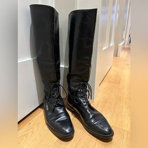 Leather Attitude Pegabo Flat Leather Boots - Black